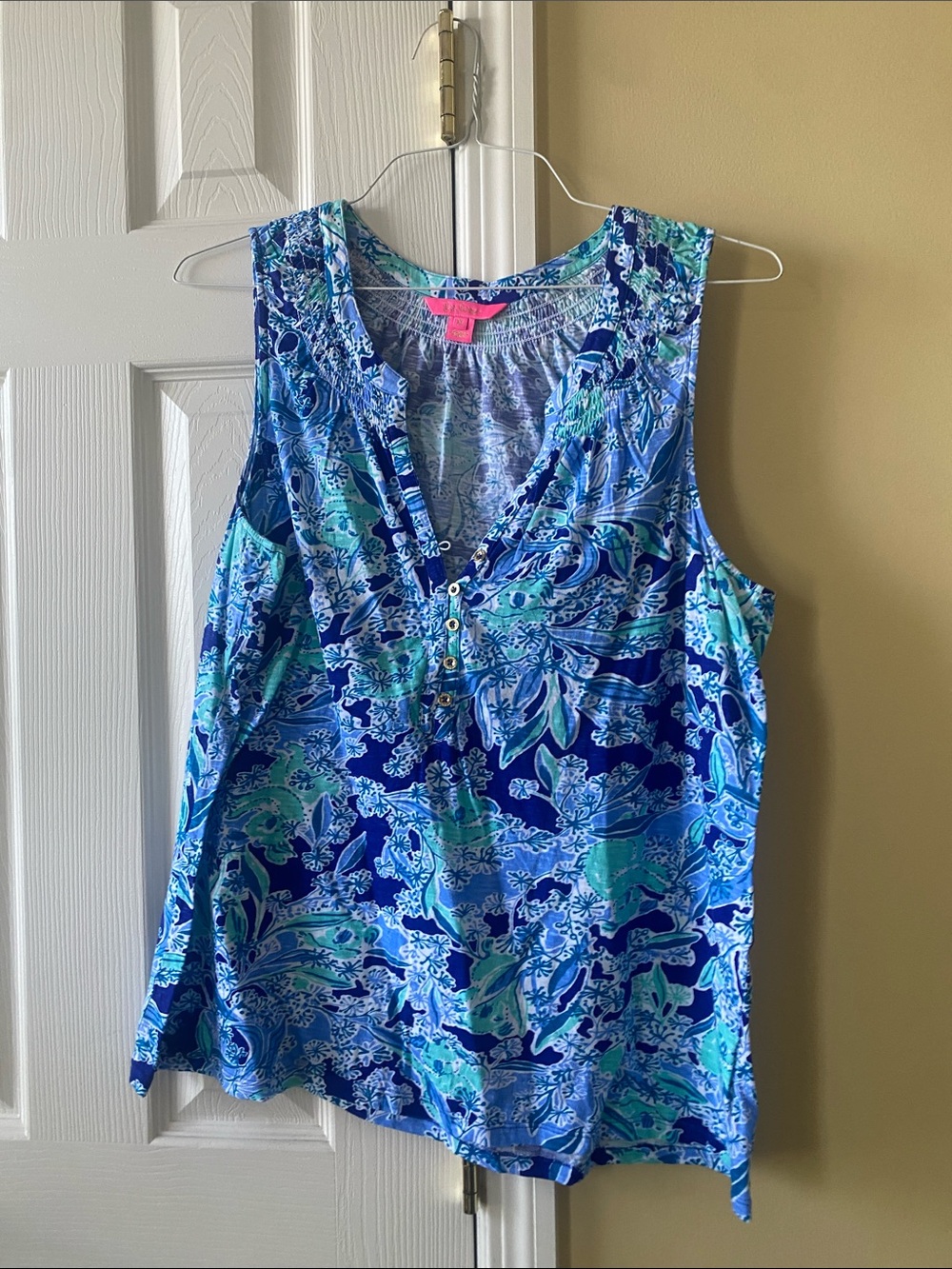 Lilly Pulitzer Blue & Aqua Floral Henley Tank